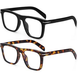 JOVAKIT Square Frame Glasses for Women Men Non-prescription Clear Lens Eyeglasses Anti-Blue Light Lens Eyewear (Two Pack: (Black+tortoise))