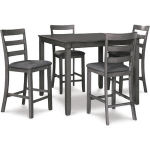 Signature Design by Ashley Bridson 5 Piece Dining Room Set, Includes Table & 4 Ladderback Barstools, Wood, Gray  
