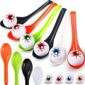 Liliful 48 Pcs Halloween Egg and Spoon Race Game Set Eyeball Spoon Race Game for Halloween Outdoor Fun Games Party Favor Supplies Indoor Activities(Blue, Orange, Red, Green)
