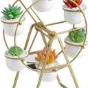 Ferris Wheel Plant Stand with 6 Planters Succulent Pots for Home Office Desk Decoration (Gold)