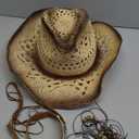 Men's Women's Straw Cowboy Hat Western Cowgirl Hat Shapeable Brim Beach Cowboy Hat Cowgirl Woven Sun Hat Two Decorative Bands (One Size-Medium, Combination B Camel)