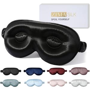 ZIMASILK Adjustable 22 Momme 100% Pure Mulberry Silk Sleep Mask, 3D Contoured Cup Eye Mask for Sleeping, Super Soft Breathable Blindfold, Perfect Blocks Light for Sleeping (Black)