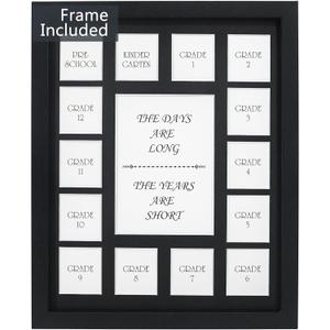School Years Picture Frame Prek-12 Graduation Photo Collage Frame with Mat, Displays One 5x7 Photo and Fourteen 2x2.5 Pictures, Black