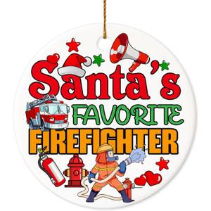 Christmas Ornament - Santas Favorite Firefighter Ceramic Ornament, Funny Holiday Tree Decoration for Firefighters, Firemen, Firewomen & First Responders