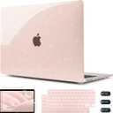 CISSOOK Glitter Pink Case for MacBook Air 13 inch 2021 2020 2018 Release Model A2337 A2179 A1932 with Touch ID, Sparkly Hard Shell Case & Keyboard Cover for MacBook Air 13 M1, Glitter Cherry Pink