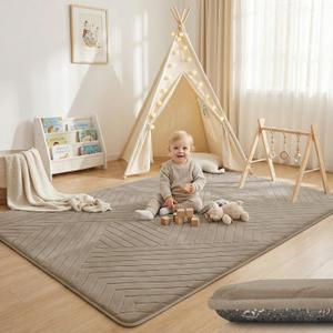 Baby Play Mat for Floor 1.3" Thick Foam Padded Area Rug 79"x 158" (Brown)