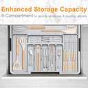 Silverware Drawer Organizer for Kitchen, Adjustable Utensil Drawer Organizer with 2 Knife Block, BPA Free Flatware and Cutlery Holder, Expandable Plastic Storage for Spoons Forks Knives(Grey)