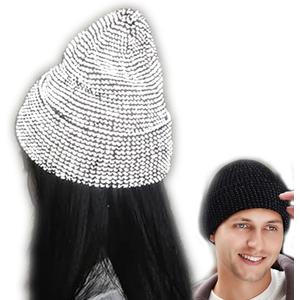 Reflective Cap, Beanie Reflective Hat, Night Reflective Knit Hat, Fall and Winter Small Caps, Suitable for Both Men and Women (Medium, Black)