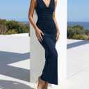 BTFBM Cocktail Dresses for Women Spring 2026 Cowl Neck Sleeveless Ruched Slim Fit Maxi Summer Formal Wedding Guest Dress (Blue, XL)