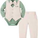 YALLET Baby Boy Clothes Suit 0-3 Months Infant Gentleman Outfits Formal Dress Shirt+Bowtie+Vest+Pants Set Baby Wedding Suits
