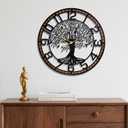 Tree of Life Wall Clock, 24Inch Metal Black Family Tree Oversized Wood Wall Clocks for Living Room Bedroom Home Decor, Modern Silent Mid-Century Battery Operated