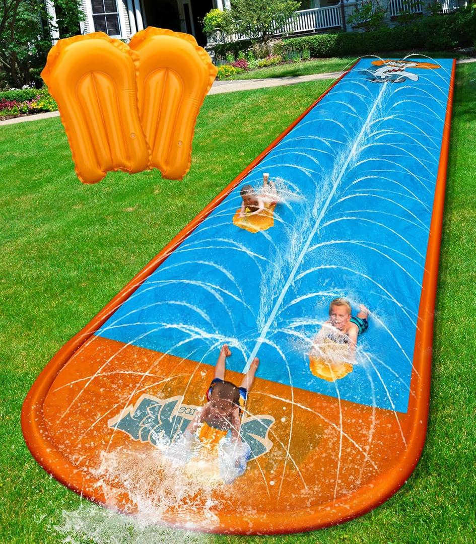 Spring Water Slip and Water Slide, 22ft *2 Lanes Slip Water Slides for Kids Backyards Ages 5-8 8-12 with Sprinkler and Inflatable Bodyboards, Summer Water Fun Toy for Outdoor Lawn Games Play (Blue)