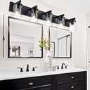 BONLICHT Industrial 5 Light Wall Mount Lighting Sconces Bathroom Vanity Light Matte Black Metal with Clear Glass Shade,Modern Farmhouse Wall Lamp Indoor Bath Wall Lamp Fixture Over Mirror