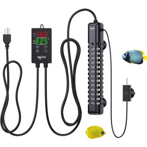 SEAOURA Aquarium Heater, 200W Fish Tank Heater for 30-40 Gallon, Submersible Heater for Turtle Tank with Digital Display Safety Protection, Auto Power-Off, Saltwater Freshwater