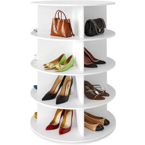 SpaceAid 4 Tier Rotating Shoe Rack Tower, Spinning Shoe Display Lazy Susan, Revolving 360 Shoe Rack Storage Round Carousel, Vertical Handbag Rotate Shoes Closet Organization (4-Tier White)