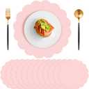 60 Pcs Light Pink Paper Placemats, 13.5 Inch Mother's Day Placemat Scalloped Place Mat Disposable Round Table Place Mats for Mothers Day Birthday Wedding Bridal Shower Baby Shower Banquet Tea Party