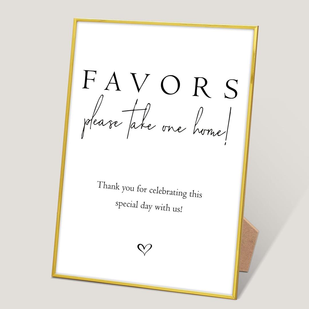 Favors Please Take One Home, Wedding Gifts Sign, Wedding Signs for Ceremony and Reception, Engagement Party Desk Decor, Bridal Shower Decor, Gold Frame Wooden Sign with Stand, Wedding Party Favors,9