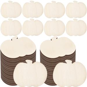 Blulu 24 Pcs Wooden Pumpkin Cutouts Thanksgiving Unfinished Wood Cutout Blank Pumpkin Shape Cutout for Fall Thanksgiving Party DIY Craft Decoration Supplies (Wood Color)