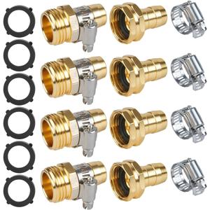 4 Set Garden Hose Repair Kit - 3/4" and 5/8" Garden Hose Repair Connector Male & Female Ends Replacement Aluminum Water Hose Mender Set