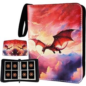 Card Binder 4 Pocket, 400 Pockets Zipper Card Binder Album, 3Ring Card Holder Binder with Removable 50 Sleeves, Card Folder for MTG, TCG, Yugioh Cards, Sports Cards (Fire Dragon)