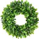 Lvydec Artificial Green Leaves Wreath - 10" Mini-Sized Boxwood Wreath for Window Wall Decor Front Door Home Decoration