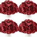 Tigeen 50 Pcs Hydrangea Artificial Flowers Bulk 7.48 Inch Artificial Hydrangeas with Removable Stems Faux Flowers Wedding Decor for Home Garden Party Decoration DIY Project (Burgundy)
