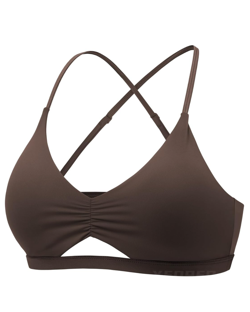 YEOREO Women's Sports Bras Chilene Strappy Criss Cross Open Back Low Impact Removable Cups Gym Yoga Workout Bra M
