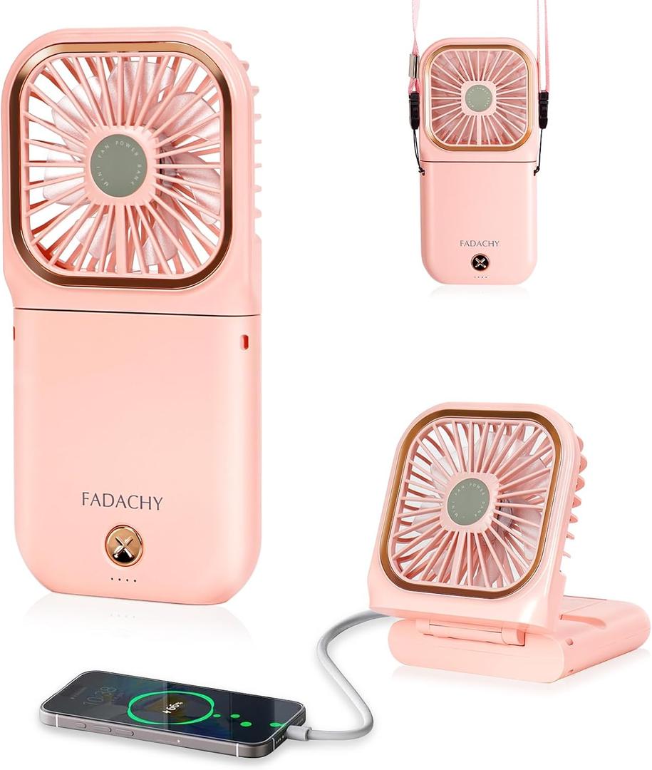 FADACHY Portable Handheld Fan Outdoor Power Bank Mini Fan 3000mAh USB Phone Holder, Handheld Pink Lovely Rechargeable