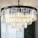 Black Modern Crystal Chandelier, 4-Tier Round Flush Mount Ceiling Light Fixtures Height Adjustable Pendant Lighting for Dining Room Living Room Bedroom Kitchen Hotel Foyer