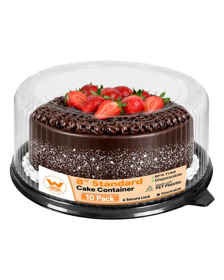WOW – 8″ Standard PET Round Cake Carrier – 50-Pack Cake Container for Desserts, Pies, Pastries – 10.5″ Diameter, 4.0″ Tall – Clear Dome Lid, Stackable & Secure Hold