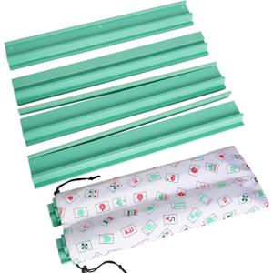 Mahjong Racks with Pushers, Light Green Wooden American Mahjong Tile Pushers and Racks Set of 4, with White Printed Mahjong Racks Drawstring Bag, Mahjong Accessories (19.68 Inches)