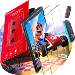 NEWDERY 2-Pack for Switch 2 Screen Protector [2025 Verision] with Auto Alignment Kit, Tempered Glass[Stronger Durable], Auto-Dust Removal,Full Coverage Switch 2 Accessories, 2 Pack