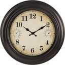 18 Inch Large Outdoor Wall Clock with Thermometer & Hygrometer, Waterproof Retro Bronze Garden Clock for Patio, Pool, Backyard, Farmhouse Decor, Silent Non-Ticking