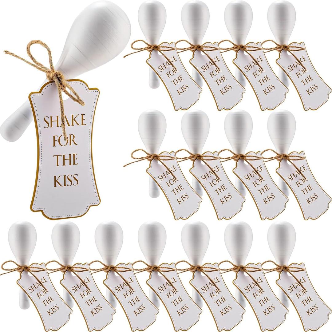 16 Pcs Mini Wooden Maracas for Wedding Wooden Maracas Bulk Maracas with Gift Tags Musical Instrument for Wedding Party Favor(Plain White)