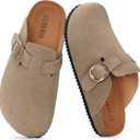 Kids Suede Clogs Boys Girls Cork Footbed Potato Shoes Classic Slip On Leather Mules Children Indoor Outdoor Sandals with Adjustable Buckle,Taupe,4 Big Kid=Label 37