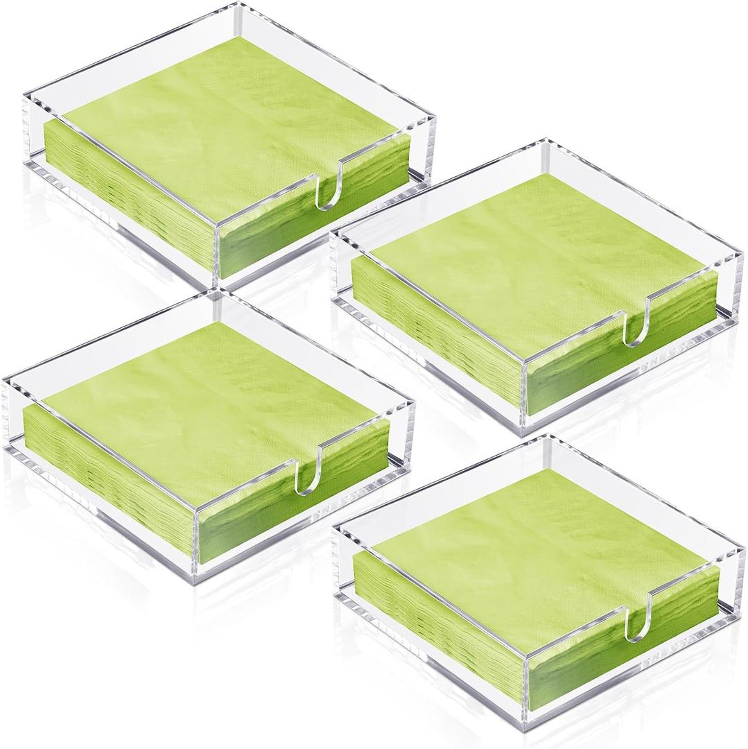 Acrylic Cocktail Napkin Holder for Table, Clear Beverage Napkin Holder Square Rectangle for Dinner, Kitchen, Bathroom, Restaurant, Bar (4 Pieces, 5.5 x 5.5 Inch)