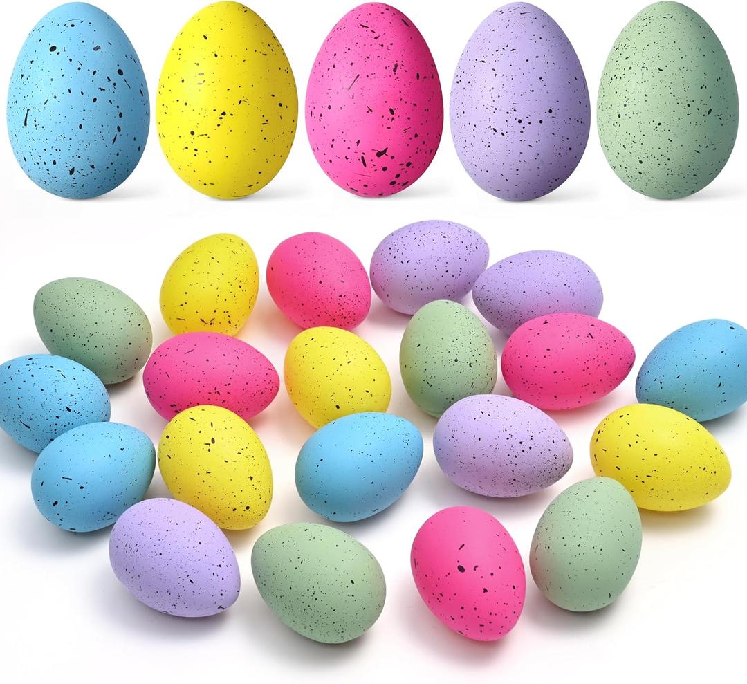 Waipfaru 20 Pcs Easter Eggs, 2.4'' Plastic Speckled Easter Eggs and Vase Filler, Pastel Easter Eggs for DIY Spring Farmhouse Home Table Easter Decorations (Blue, Yellow, Pink, Purple, Green)
