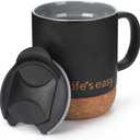 Life's Easy 12 oz Coffee Mug with Insulated Cork Bottom and Push-On Splash-Proof Lid - Black