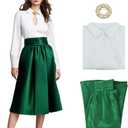 Ellen Costume Christmas Vacation Ellen Shirt Skirt Brooch Set Vintage Dress for Women (Large, Green)