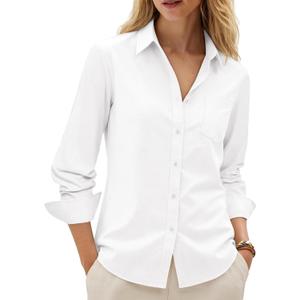 siliteelon Button Down Shirts for Women Cotton Oxford Shirt Dress Shirt Long Sleeve Work Blouses Tops with Pocket (White, XS)