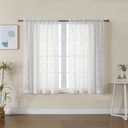 Lecloud Wasa Jacquard Sheer Curtains 45 Inches, Semi Sheer Window Treatments 2 Panels with Dual Rod Pockets, Natural Textured Curtains for Kitchen Bedroom Living Room, 42 W x 45 L