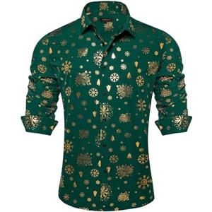 DiBanGu Mens Christmas Dress Shirts for Men Long Sleeve Button Down Xmas Shirts for Party Prom Perform 3XL, Green