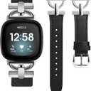 Wearlizer Leather Band Compatible with Fitbit Versa 3/4 Sense 2 Bands, Dressy Leather Strap with D-Shape Metal Buckle for Women's Smartwatch