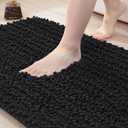 DEXI Bath Mat Bathroom Rug Non Slip Absorbent and Soft Floor Mats Washable Chenille for Bathtub Toilet Shower Room Entryway, 16"x24"Black