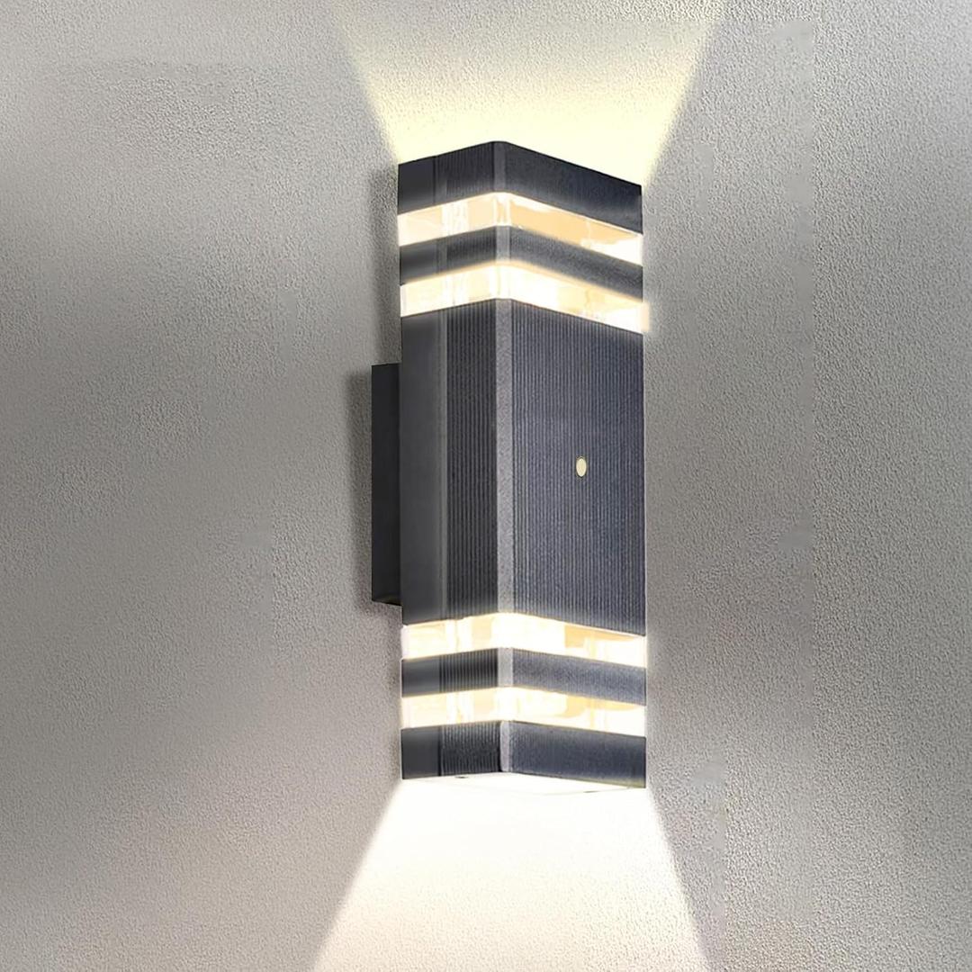 Outdoor Lights for Porch, Modern Exterior Lighting Fixtures for House, Dusk to Dawn Garage Light, Wall Sconce with 5w LED Bulbs, IP65 Aluminums Waterproof Square Up and Down Patio Lights