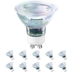 DEWENWILS 10-Pack GU10 Bulb Dimmable, LED Bulb Replacement for Track Lighting, Two Prong Bulb with Glass Cove for Range Hood, 50W Equivalent, 500LM, UL Listed (5000K Daylight White - 35Beam Angle)