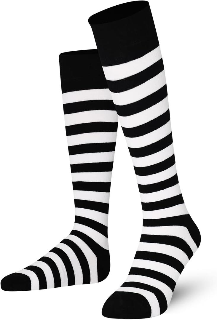 Mysocks Unisex Knee High Stripe Socks (8-11, Stripe White and Black)