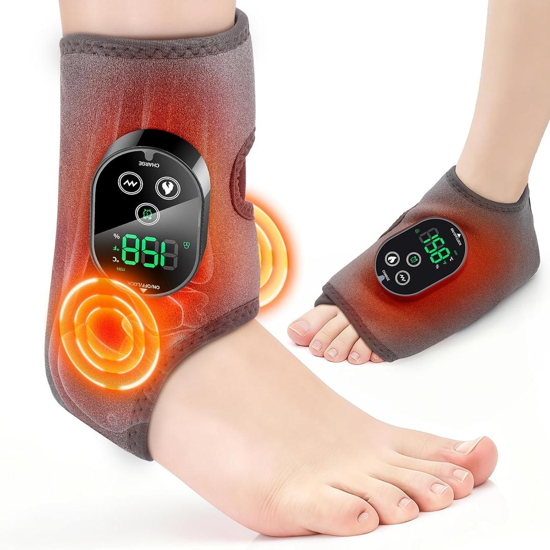 Cordless Foot Ankle Massager for Pain Relief, Ankle Heating Pad with Massage, Foot Massager with Heat, Adjustable Timer, 6 Heat Levels, 3 Vibration Modes, Single One