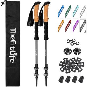 TheFitLife Trekking Poles - Lightweight 7075 Aluminum Hiking Sticks with Cork Grips, Adjustable Telescopic Design, Metal Flip Lock for Men & Women - Perfect for Hiking, Walking, Camping & Backpacking (Grey)