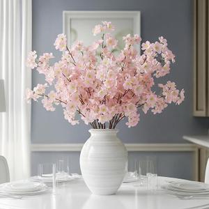 6 Pcs Artificial Cherry Blossom Branches Silk Fake Cherry Blossom Flowers 43 Inch Faux Stems for Spring Home Decor, Table Centerpieces, Wedding Bouquets(Light Pink,Classic)